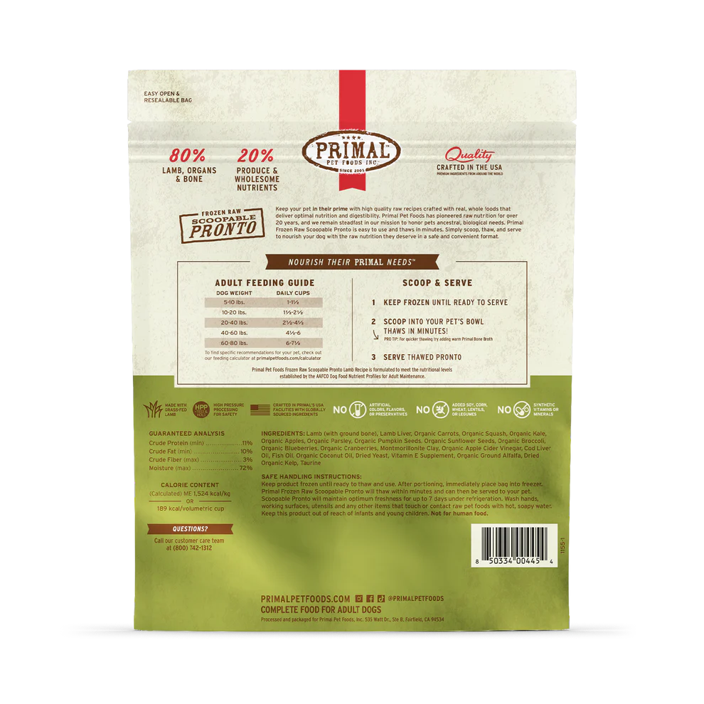 PRIMAL - Canine - Frozen - Pronto - Lamb