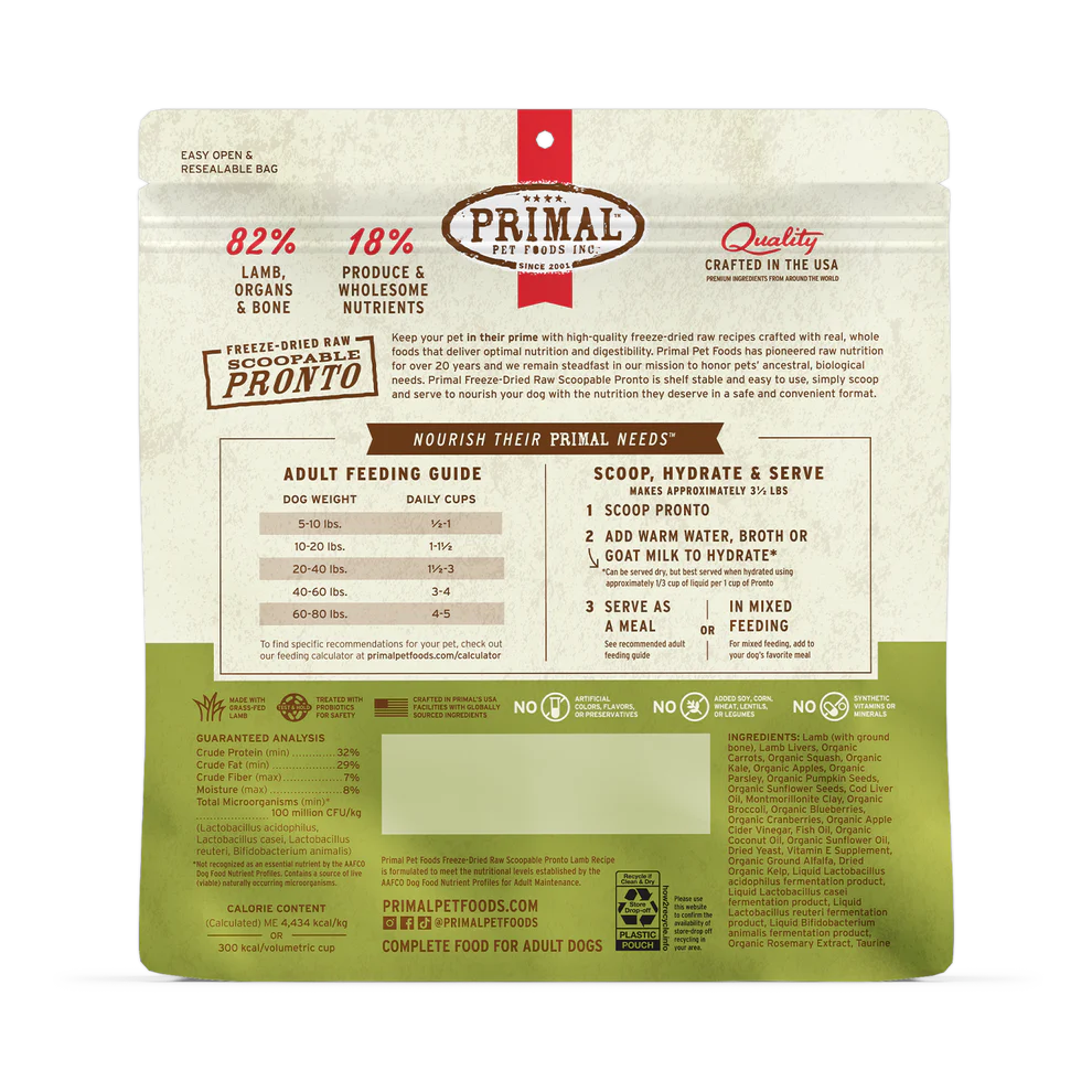 PRIMAL - Canine - Freeze-Dried - Pronto - Lamb