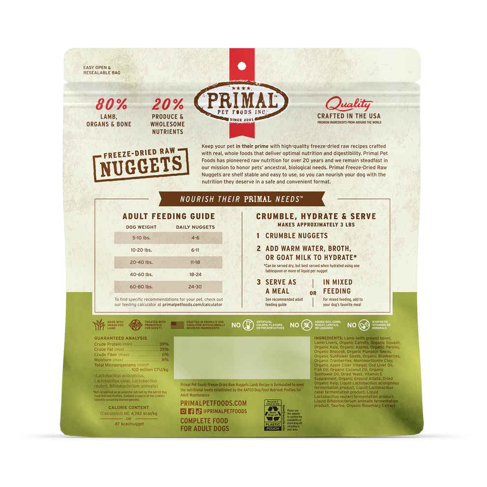 PRIMAL - Canine - Freeze-Dried - Nuggets - Lamb