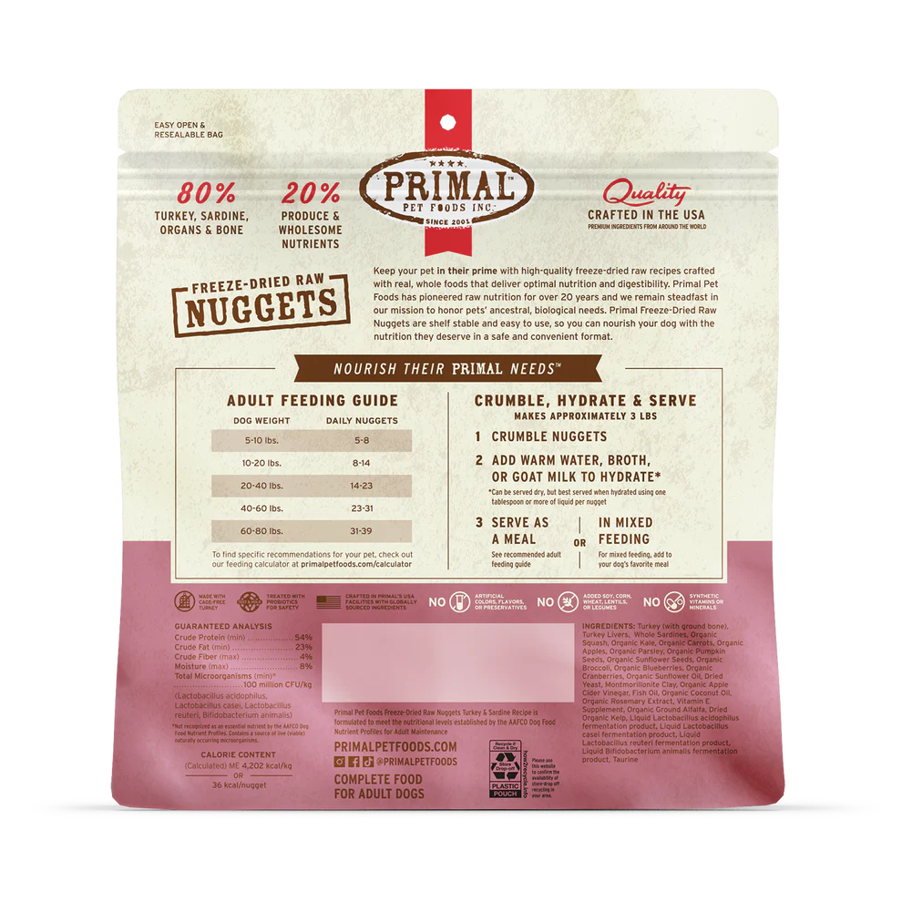 PRIMAL - Canine - Freeze-Dried - Nuggets - Turkey & Sardine