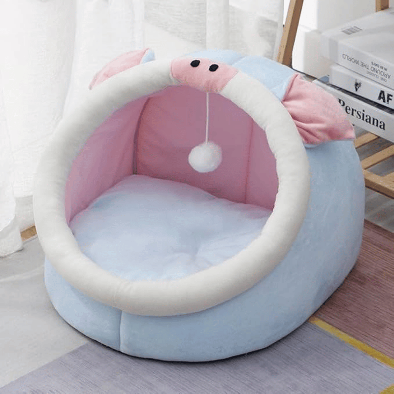 One For Pets - Cat Bed - Semi-inclosed - Blue Piggy with Teaser
