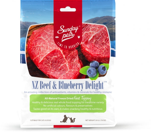 Sunday Pets - NZ Beef & Blueberry Delight FD Treats - 1.76oz