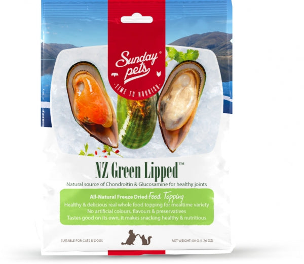 Sunday Pets - Treats - Freeze-Dried - NZ Green Lipped Mussel - 1.76oz