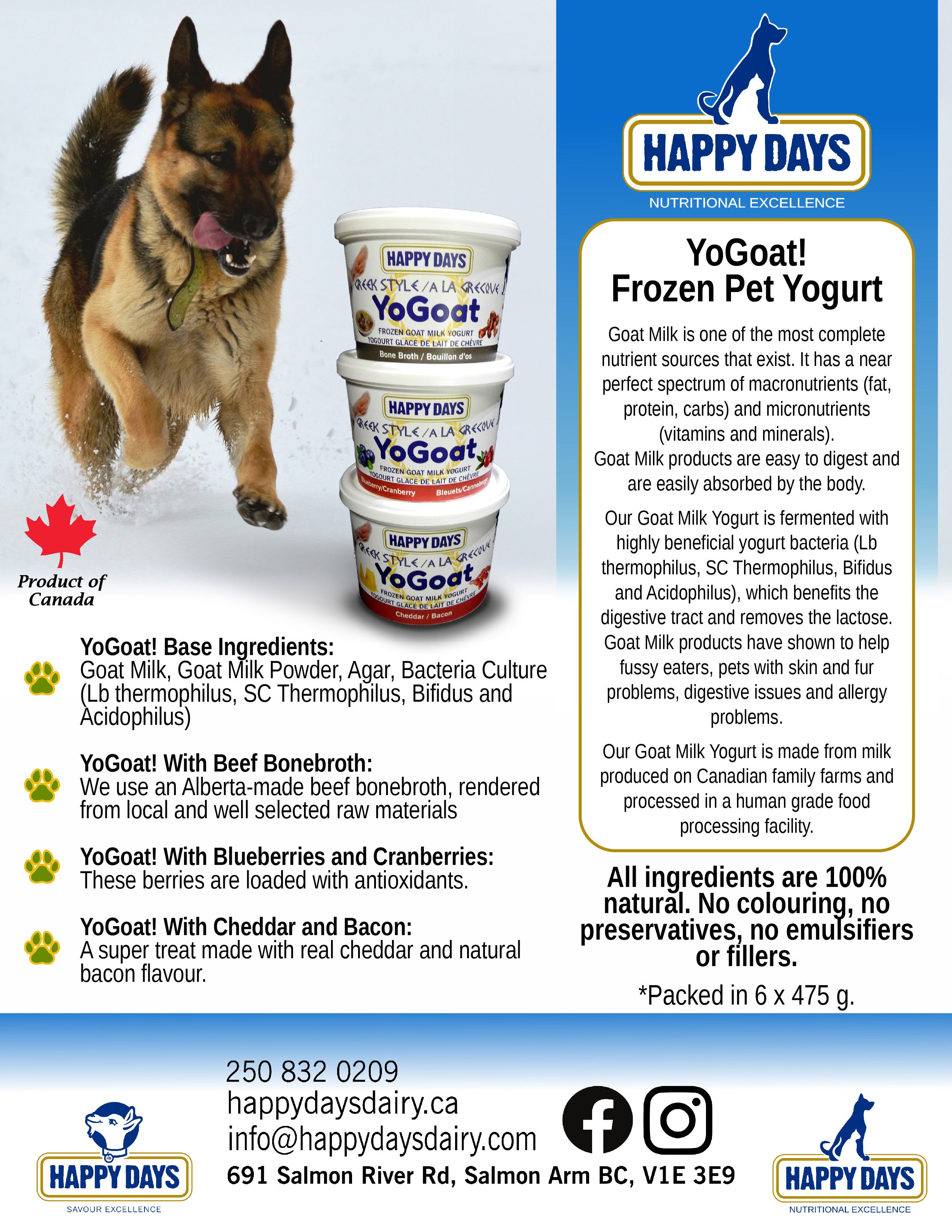 Happy Days - YoGoat Goat Milk Yogurt Blueberry/Cranberry -(Case of 6) x 475g