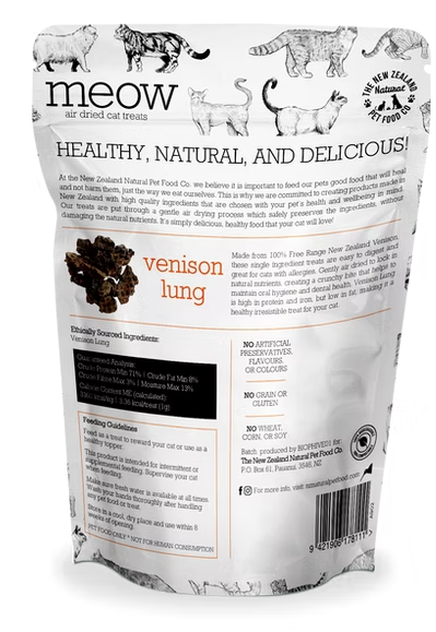 NZ Natural Pet Food Co - Air Dried - Treats - Meow - Venison Lung - 50g