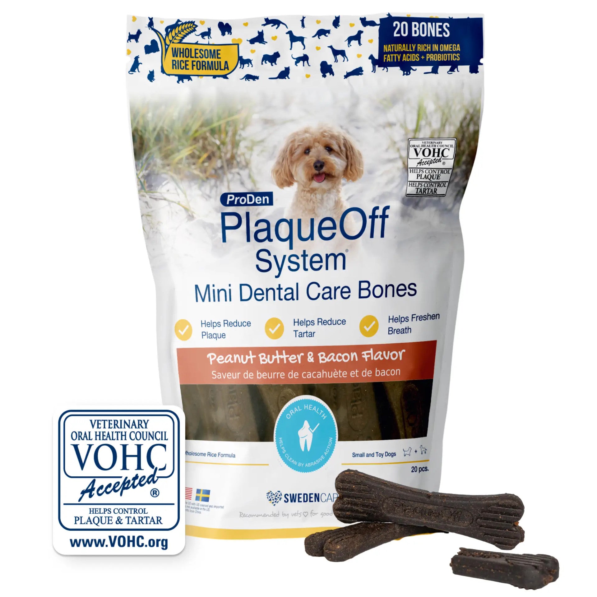 Plaque Off - ProDen - Dental Care Bones - Peanut Butter and Bacon - Mini