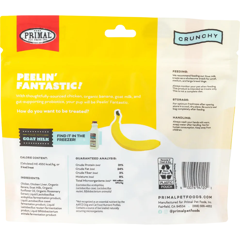 PRIMAL - Canine - Treats - Peelin' Fantastic - Chicken & Banana with Goat Milk