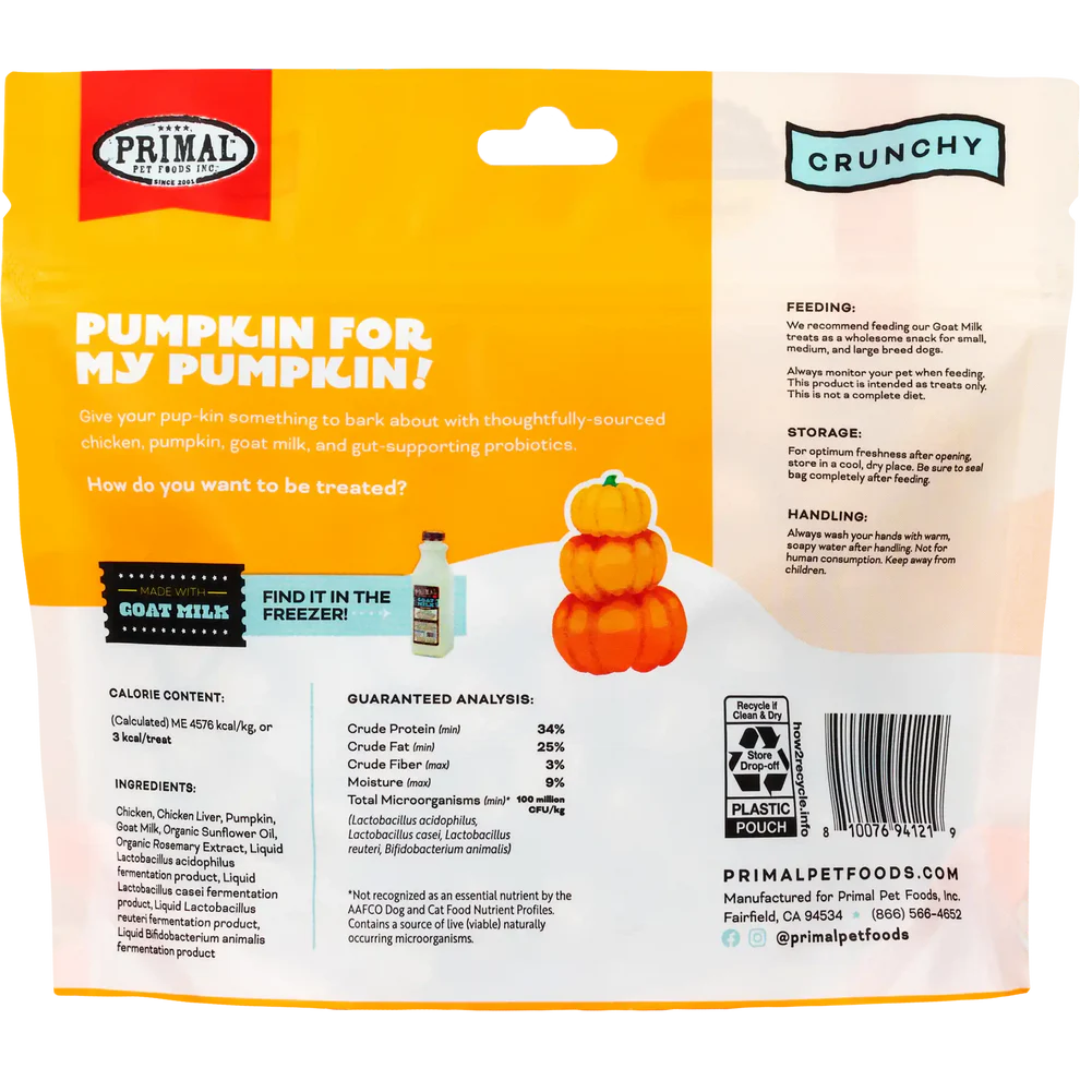 PRIMAL - Canine - Treats - Pumpkin for my Pumpkin - Chicken & Pumpkin with Goat Milk
