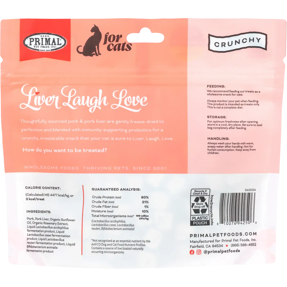 PRIMAL - Feline - Treats - Liver, Laugh, Love - Simply Pork