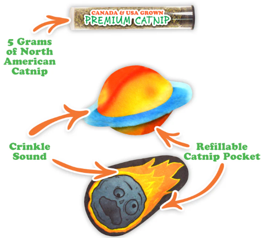 Meowijuana - Catnip - Toy - "Get Spacey" - 2pk Comet & Planet