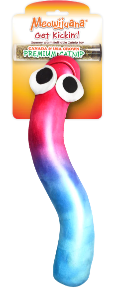 Meowijuana - Catnip - Toy - Kicker - "Get Kickin'" Toy - Pink/Blue Worm