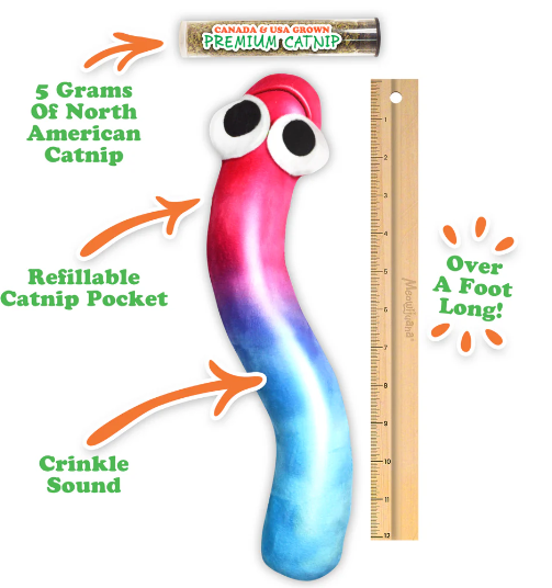 Meowijuana - Catnip - Toy - Kicker - "Get Kickin'" Toy - Pink/Blue Worm
