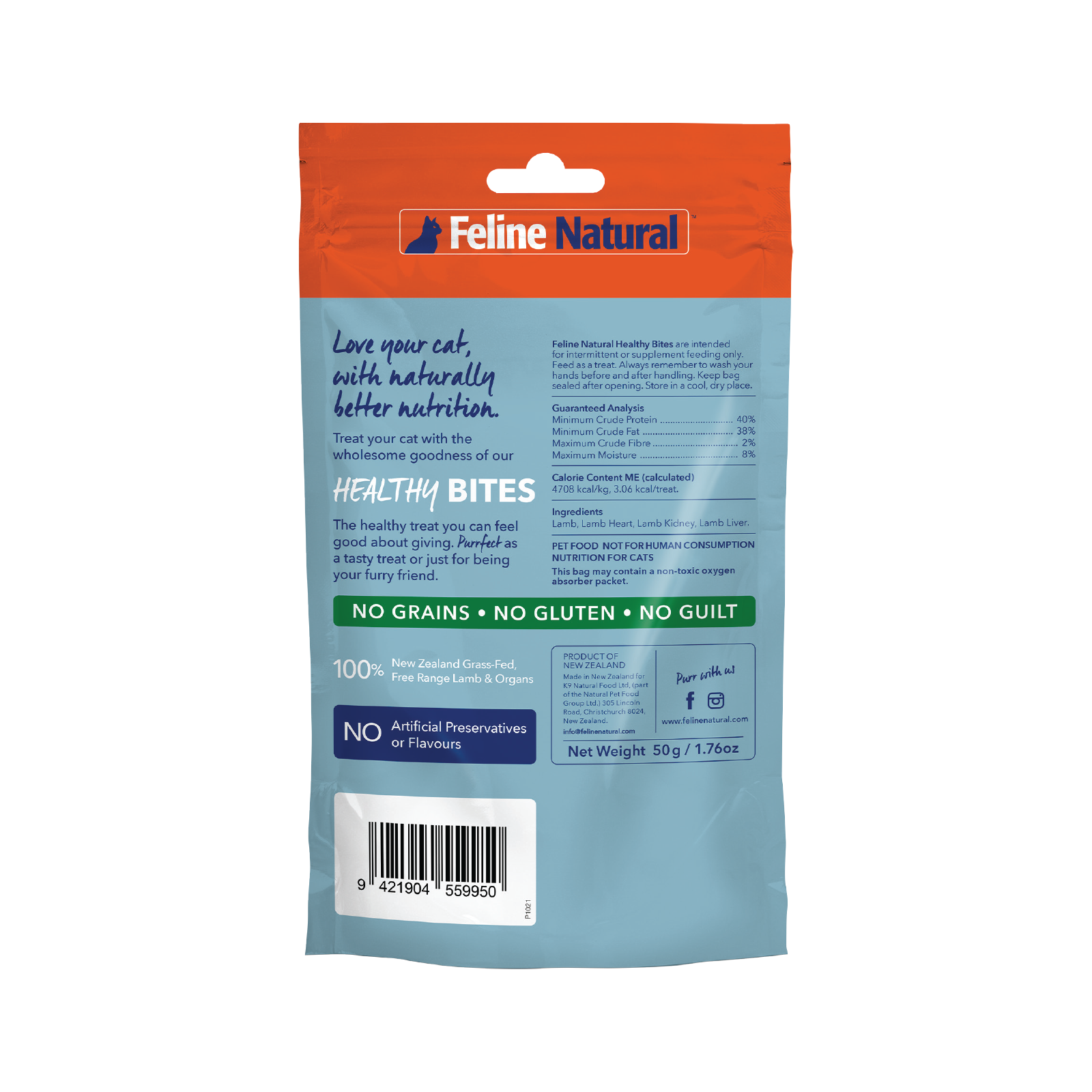 Feline Natural - Treats - Freeze Dried - Healthy Bites - Lamb & Organs - 50g