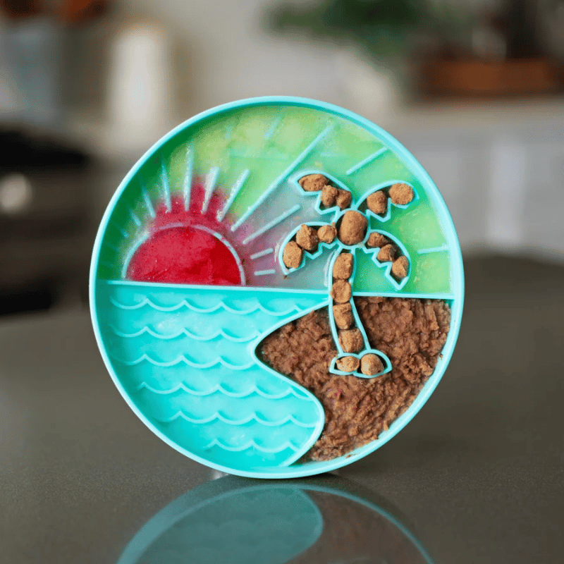 Messy Mutts - Silicone - Interactive Bowl - Teal Beach Pattern