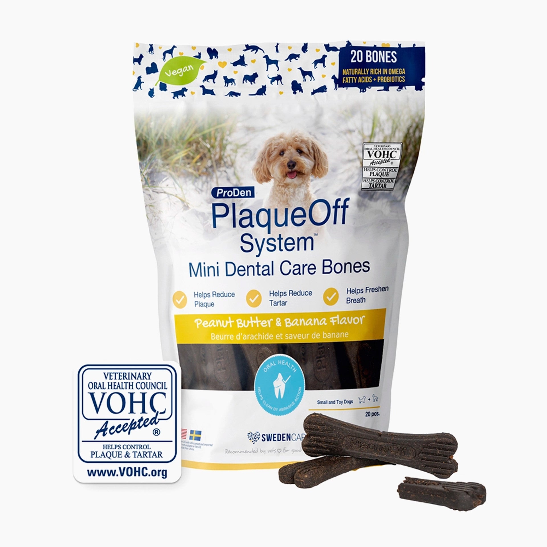 Plaque Off - ProDen - Dental Care Bones - Peanut Butter and Banana - Mini