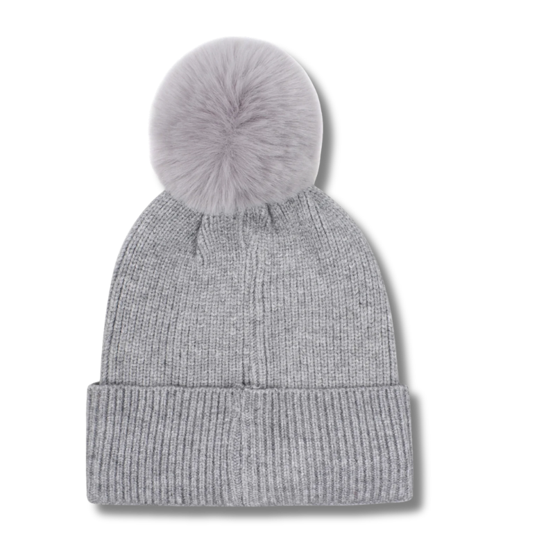 HatPhile - Knit Toque - Cat Mom - Grey/Pink - PomPom