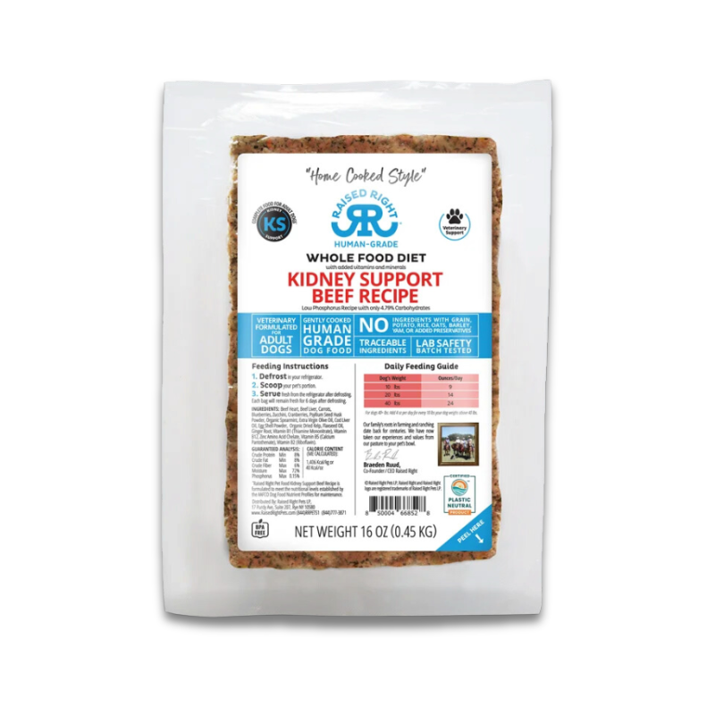 Raised Right - Adult Dog - Frozen - Kidney Support - Beef - 16oz (Case of 8)