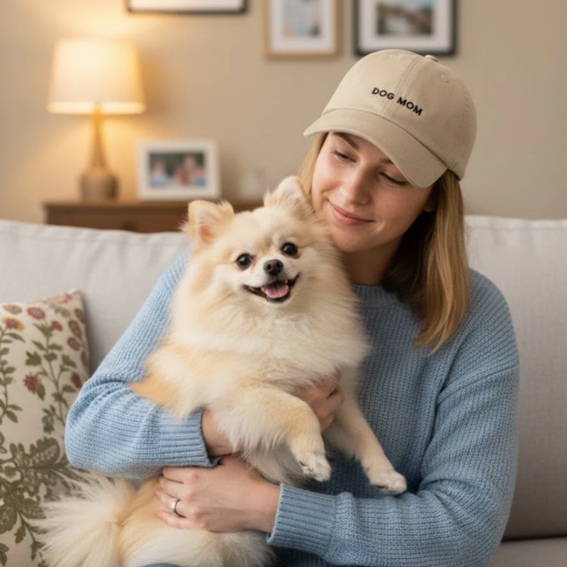 HatPhile - Baseball Cap - Dog Mom - Khaki
