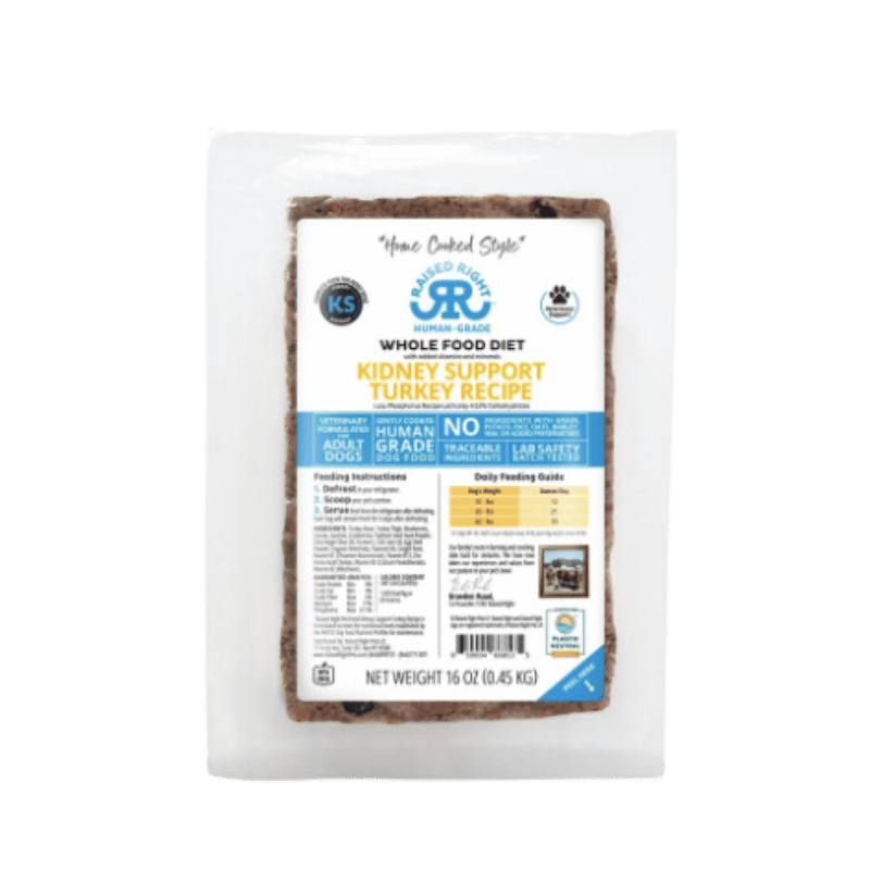 Raised Right - Adult Dog - Frozen - Kidney Support - Turkey - 16oz (Case of 8)