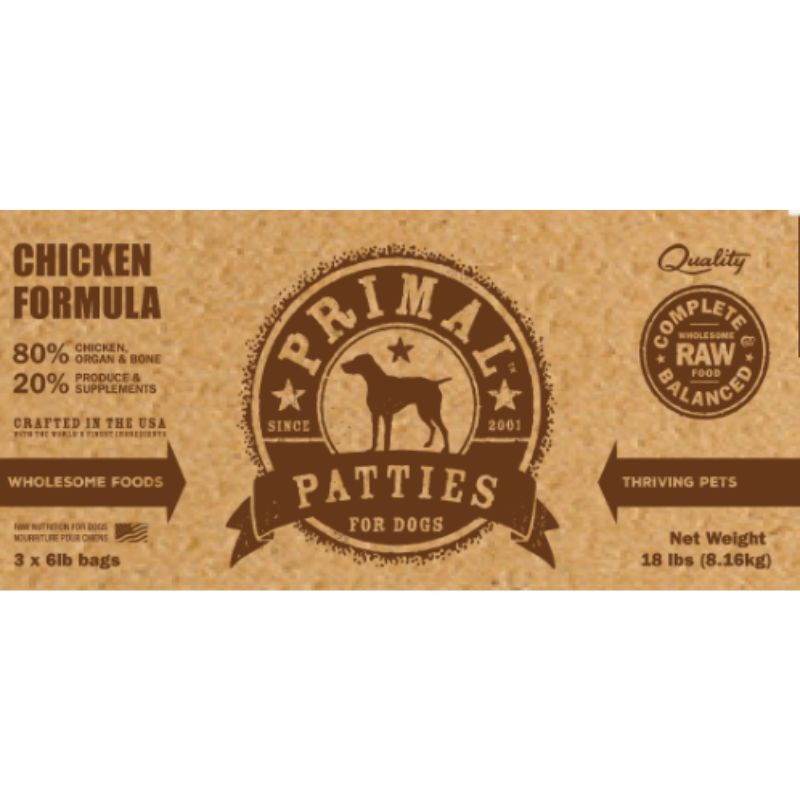 PRIMAL - Canine - Frozen - Patties - Chicken - BULK - 18 lbs