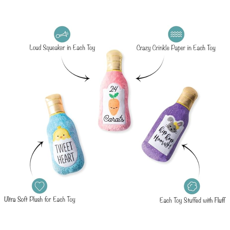 Fringe Studio - Dog - Toy - Easter - Plush - Small Dog - Somebunny Needs Wine - 3pc