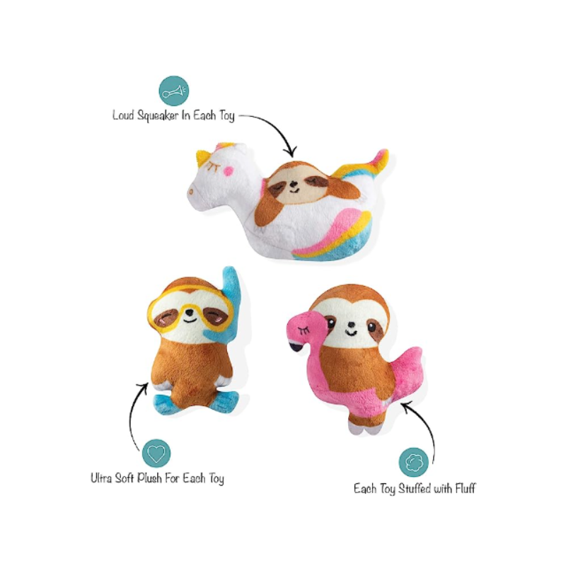 Fringe Studio - Dog - Toy - Plush - Small Dog - Summer Sloths - 3pc