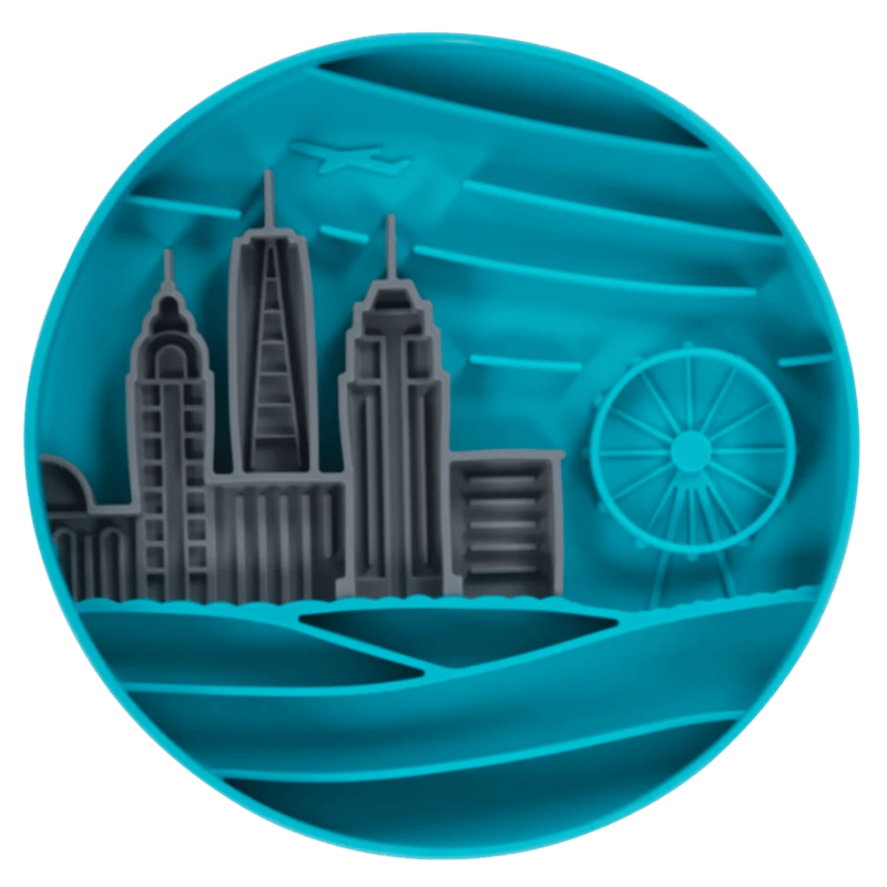 Messy Mutts - Silicone - Interactive Bowl - Blue City Pattern