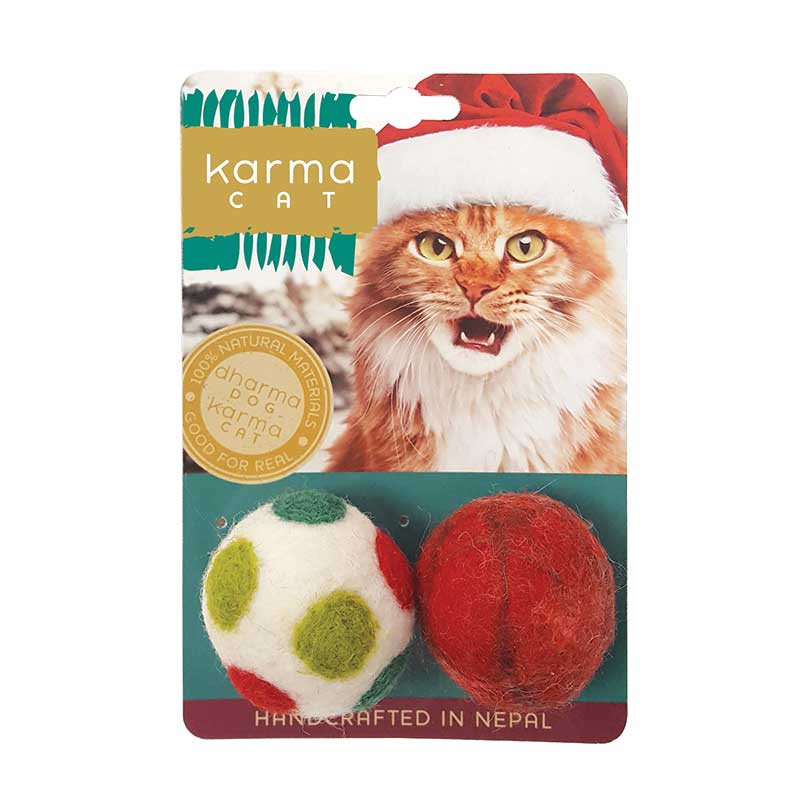 Dharma Dog Karma Cat - Toy - 1.5" Balls, Holiday Red - 2 pk
