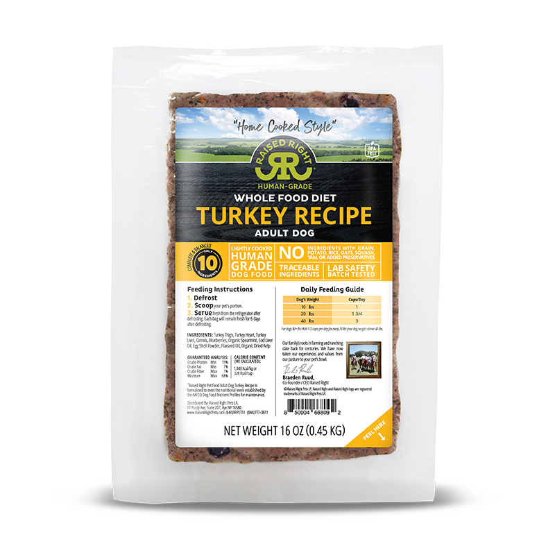Raised Right - Adult Dog - Frozen - Turkey - 16oz (Case of 8)