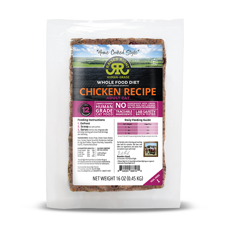 Raised Right - Adult Cat - Frozen - Chicken - 16oz (Case of 8)