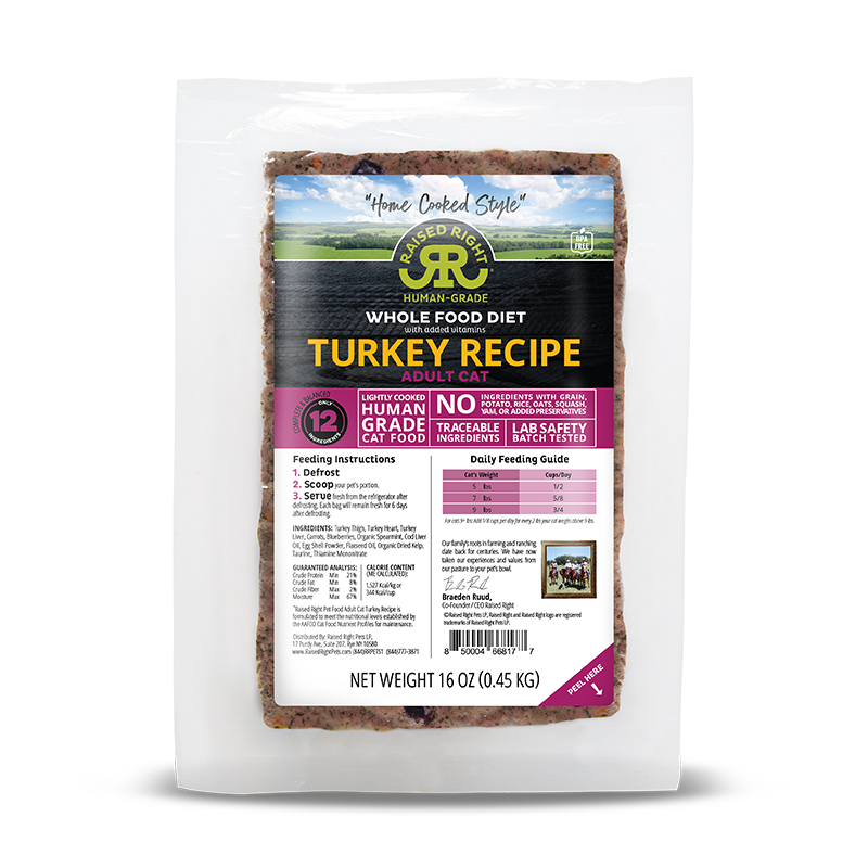 Raised Right - Adult Cat - Frozen - Turkey - 16oz (Case of 8)