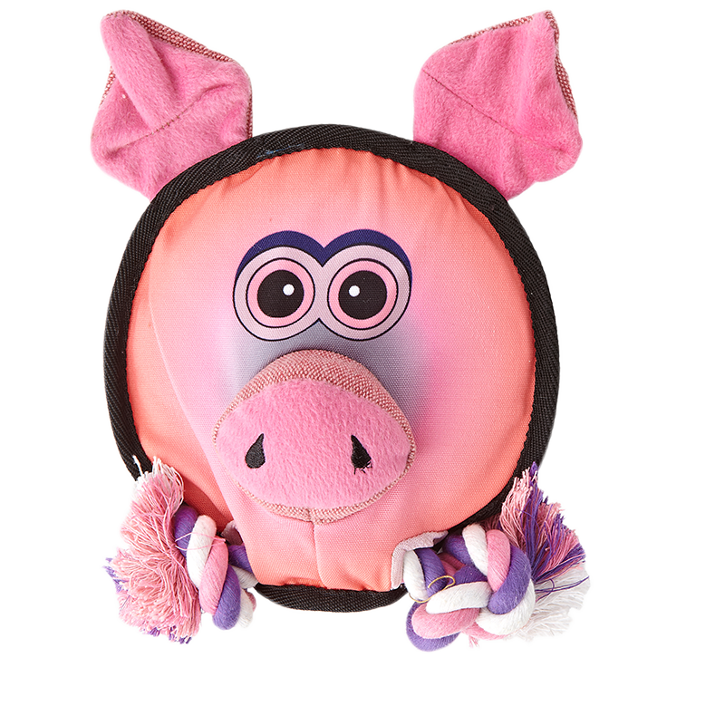 DOGLINE - Toy - Squeak & Rope - Pig - Round - 7"