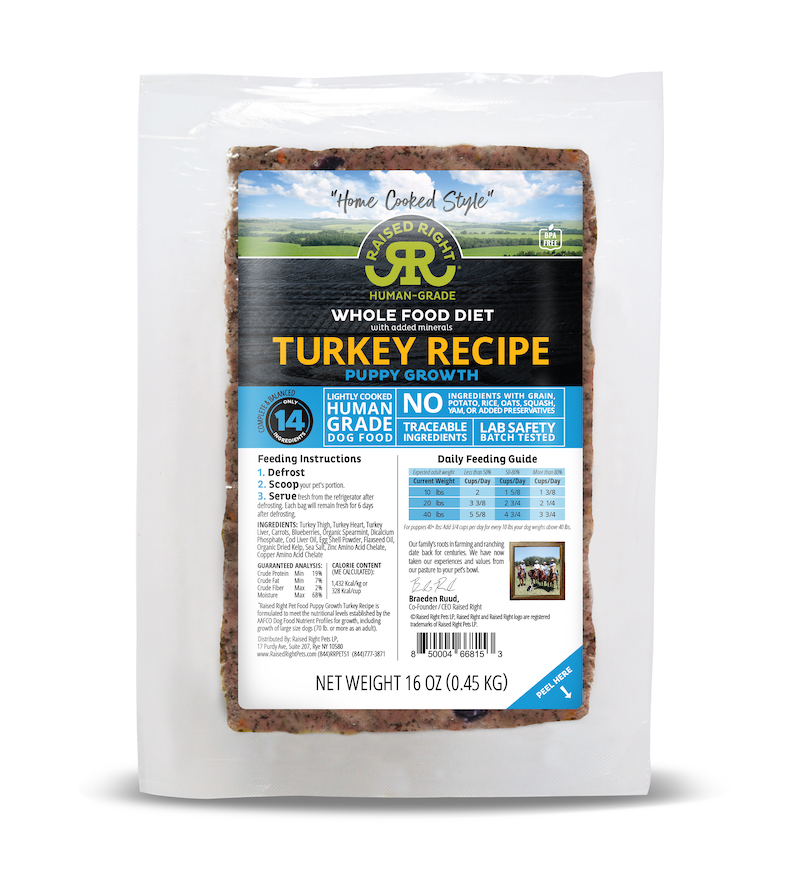 Raised Right - Puppy Growth - Frozen - Turkey - 16oz (Case of 8)
