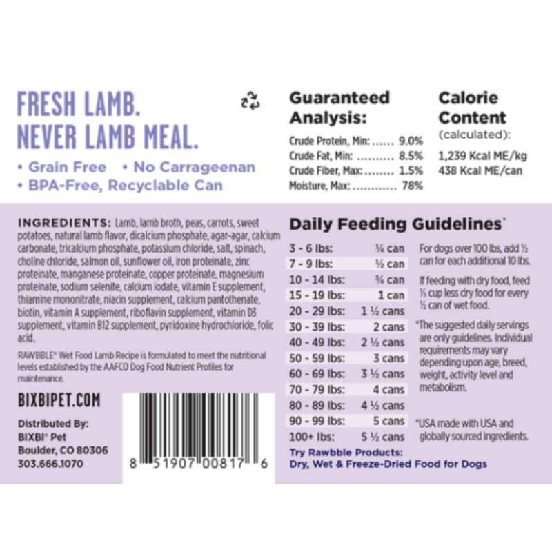 BIXBI - Dog - Rawbble - Lamb - Can 12.5oz - case of 12