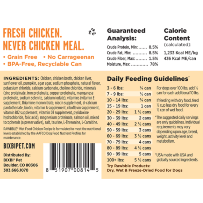 BIXBI - Dog - Rawbble - Chicken - Can 12.5oz - case of 12