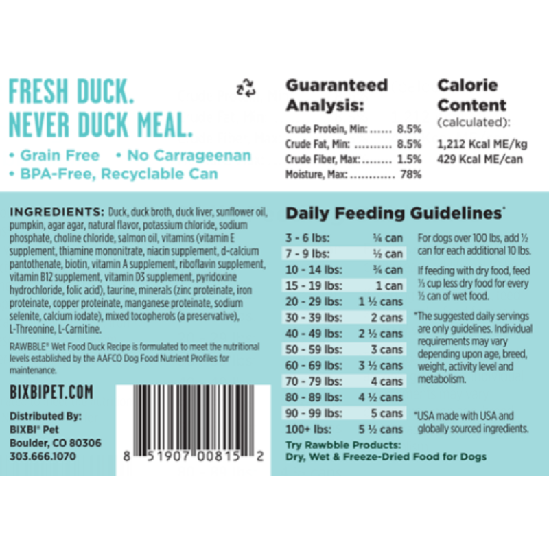 BIXBI - Dog - Rawbble - Duck - Can 12.5oz - case of 12