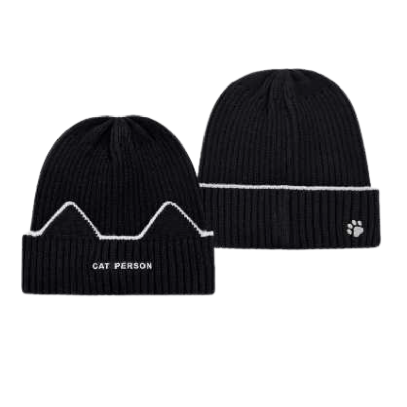 HatPhile - Knit Toque - Reflective - Cat Person w/ Cat Ears - Black
