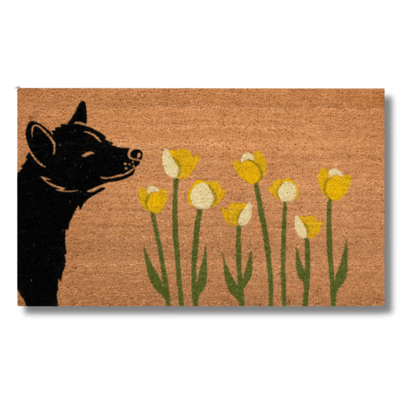 4 Cats & Dogs - Door Mat - Spring - Sniffing Tulips - Dog