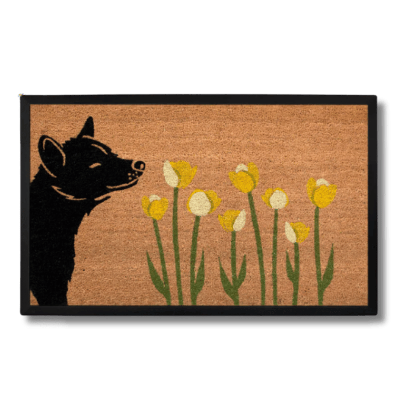 4 Cats & Dogs - Door Mat - Spring - Sniffing Tulips - Dog