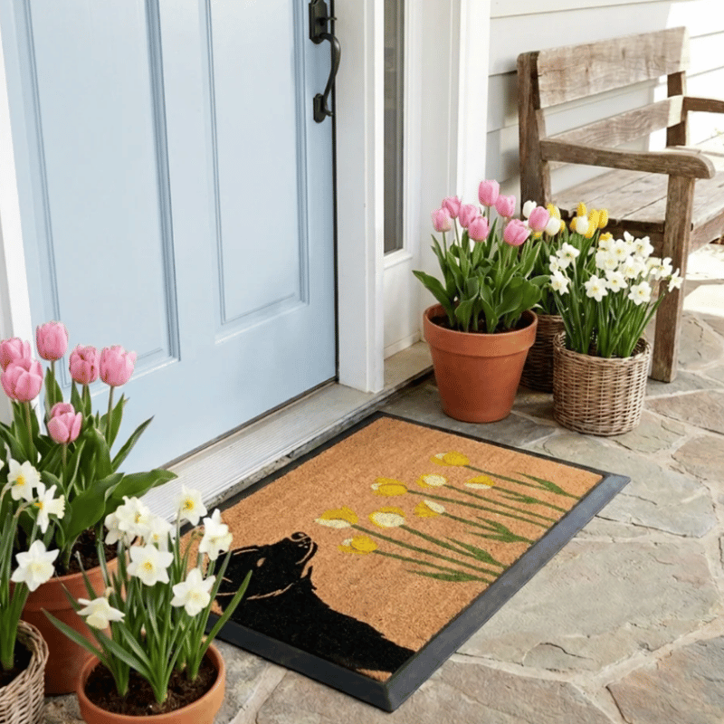 4 Cats & Dogs - Door Mat - Spring - Sniffing Tulips - Dog