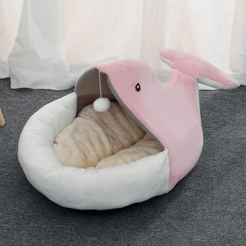 One For Pets - Cat Bed - Semi-inclosed - Pink Whale with Teaser