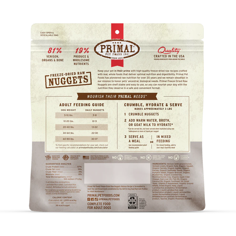 PRIMAL - Canine - Freeze Dried - Nuggets - Venison