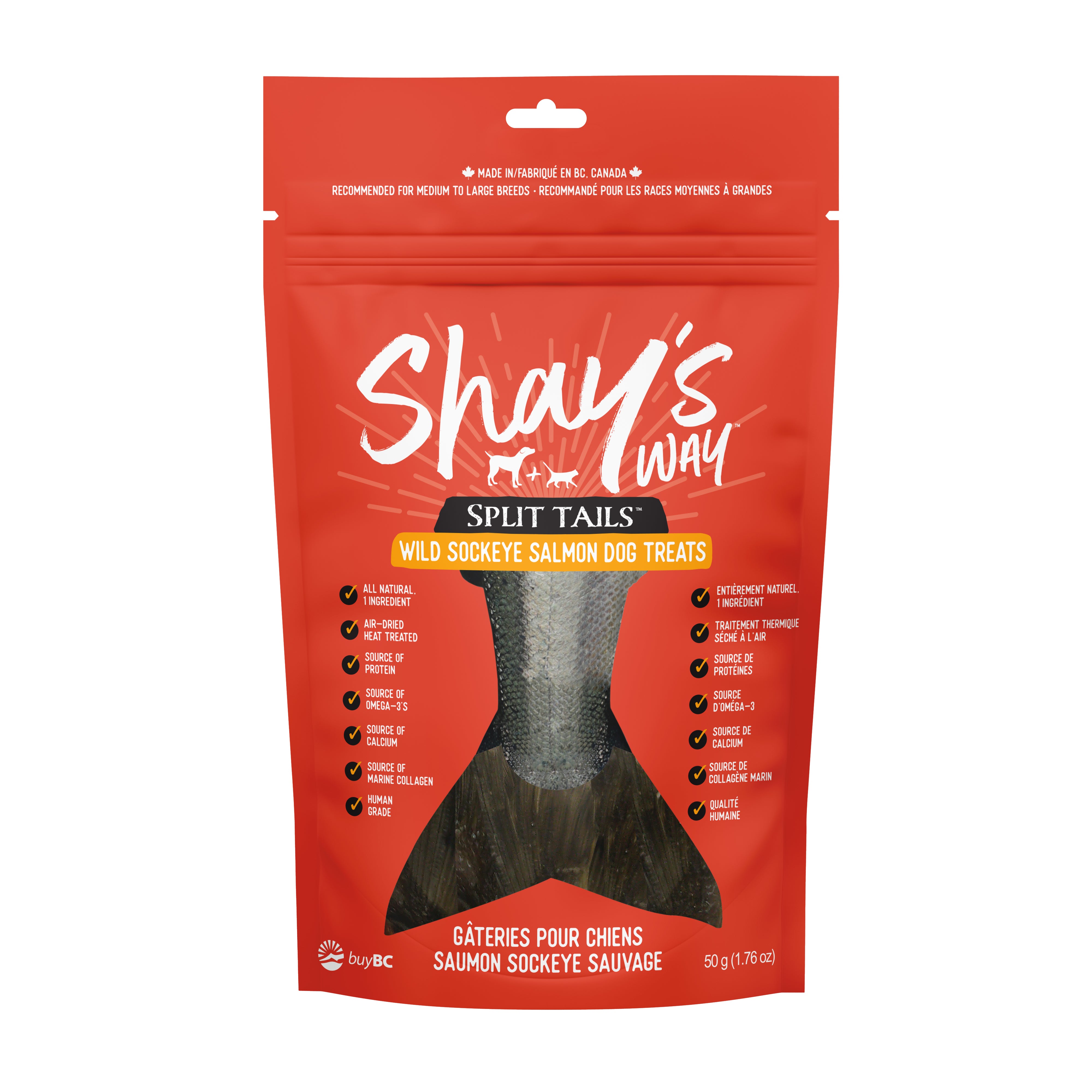 Shay's Way - Air Dried Sockeye Salmon Split Tails 50g - Pets Canada