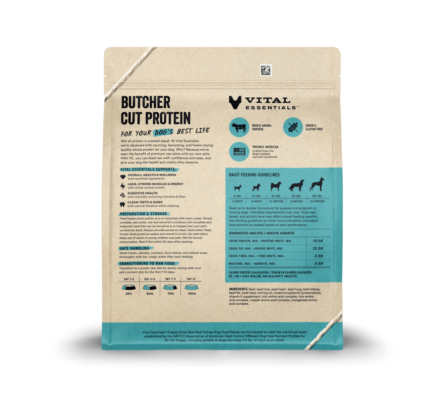 Vital Essentials - Dog GF Freeze Dried Food - Beef Patties 30oz