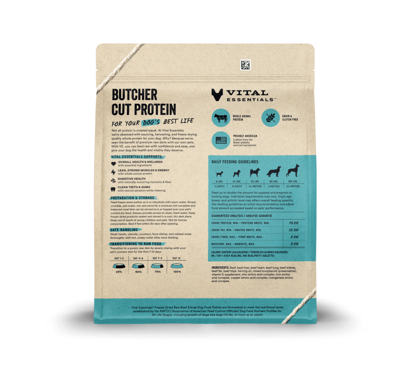 Vital Essentials - Dog GF Freeze Dried Food - Beef Patties 30oz