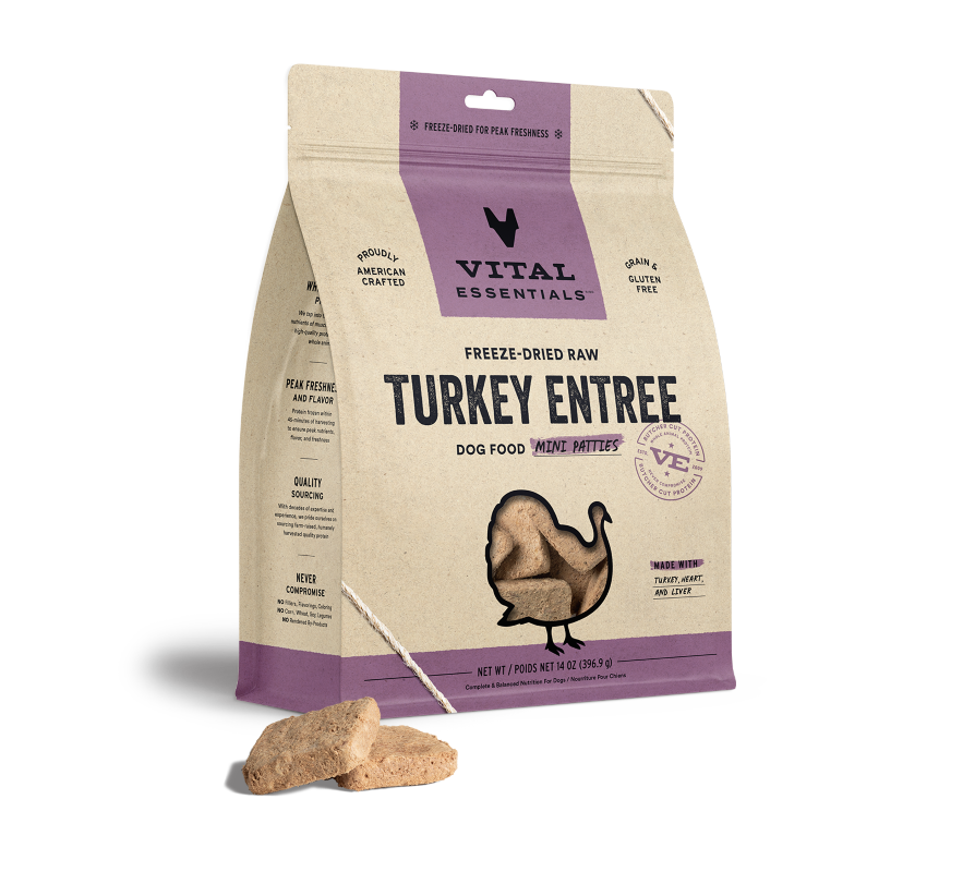 Vital Essentials -  Dog Mini Patties Freeze Dried - Turkey - 14 oz