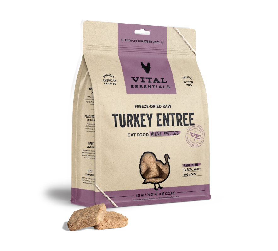 Vital Essentials - Cat GF Freeze Dried Food Turkey Mini Patties - 8oz