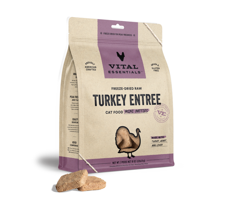 Vital Essentials - Cat GF Freeze Dried Food Turkey Mini Patties - 8oz