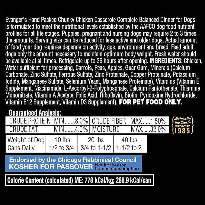 Evangers - Dog - Hand-Packed - Chunky Chicken Casserole for Dogs - 13 oz - Case of 12