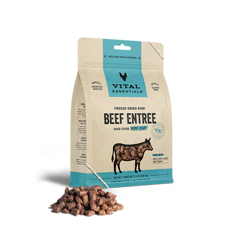 Vital Essentials- Freeze-Dried Raw Beef Entree Dog Food Mini Nibs 5.5 oz